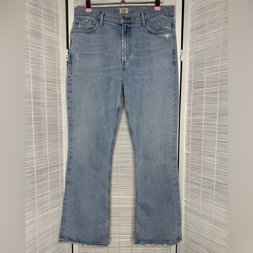 Citizens of Humanity Demy Light Blue Cropped Flare Distressed Stretch Jeans 29